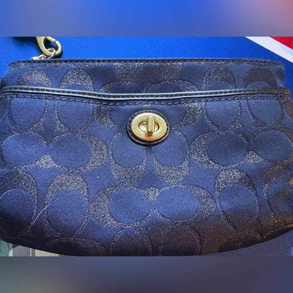Coach Navy Blue Wristlet with Gold Accents